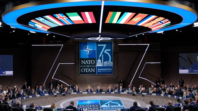 President Joe Biden speaks during the opening session of the NATO Summit, Wednesday, July 10, 2024, in Washington. (AP)