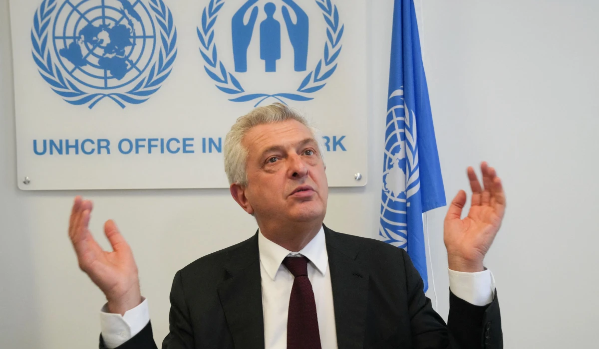 Italian diplomat Filippo Grandi, currently serving as the 11th United Nations High Commissioner for Refugees, speaks during an interview on the sidelines of the UN General Assembly in New York, September 22, 2024. (AFP)