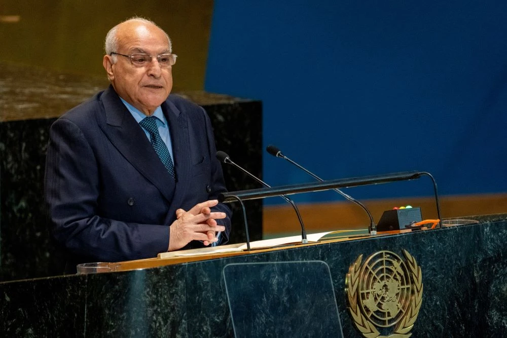 Minister of Foreign Affairs of Algeria Ahmed Attaf addresses the ‘Summit of the Future’ in the General Assembly hall at United Nations headquarters in New York City, US, Sept. 23, 2024. (Reuters)