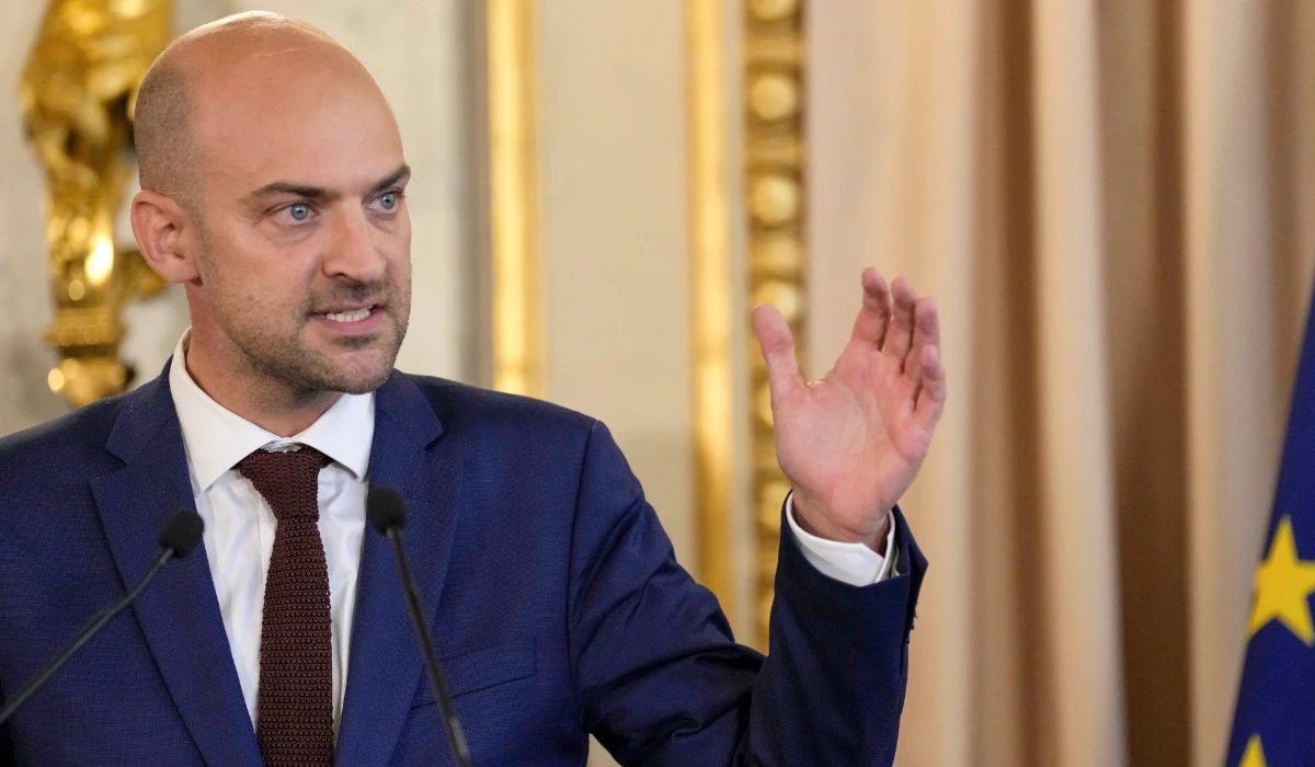 New French Foreign Minister Jean-Noel Barrot delivers a speech during the handover ceremony, Monday, Sept. 23, 2024 in Paris. (AP)