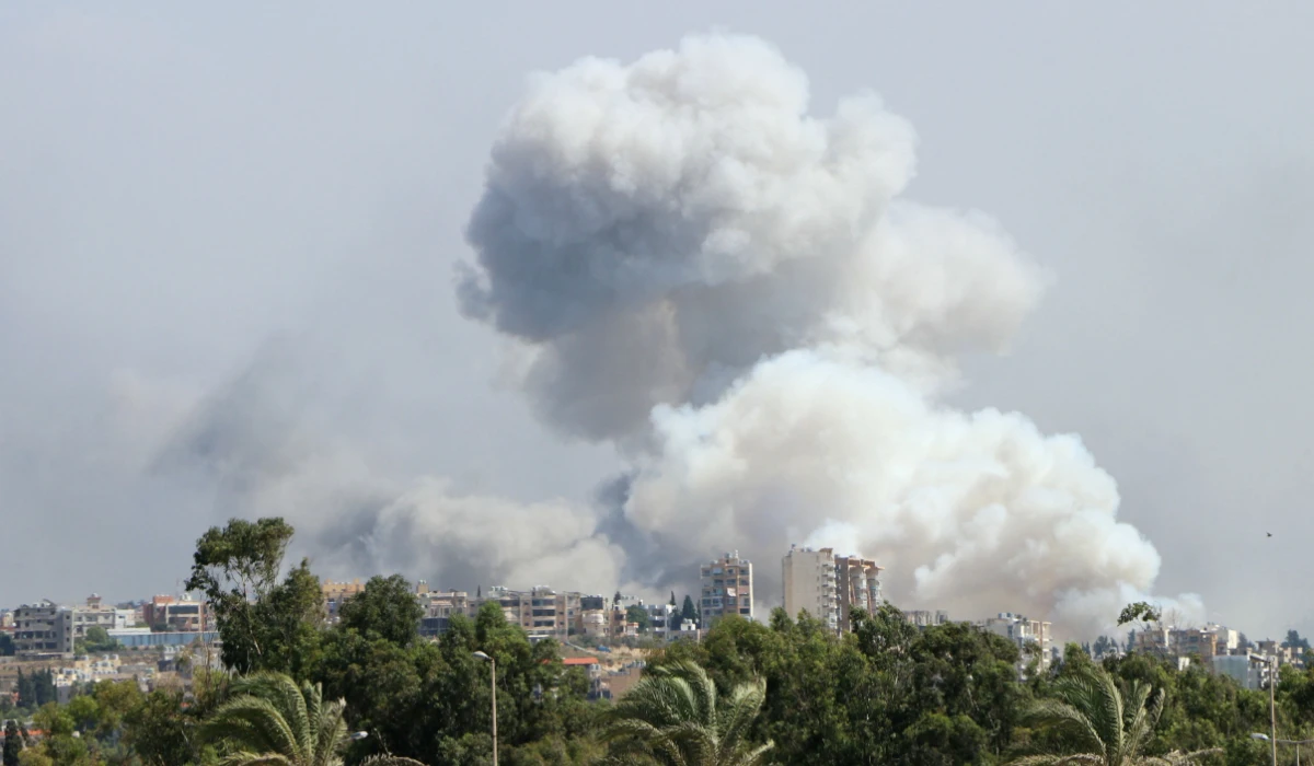 Smoke billows from a site targeted by Israeli shelling in the southern Lebanese village of Burj el-Shmali on September 23, 2024. (AFP)