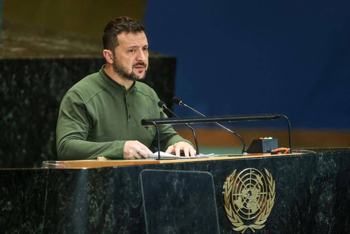 Volodymyr Zelenskiy President of Ukraine addresses the "Summit of the Future" in the General Assembly Hall of the United Nations Headquarters in New York City, US. (File/Reuters)