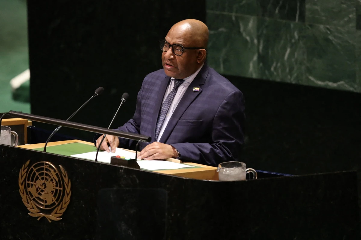 Comorian President Azali Assoumani addresses the 78th United Nations General Assembly at UN headquarters in New York City on September 20, 2023. (AFP)