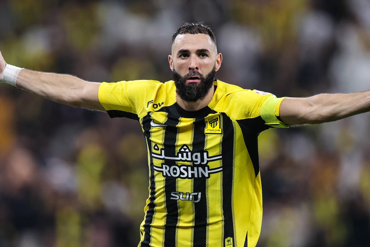 Karim Benzema celebrates scoring the equalizer for Al-Ittihad in the 4-1 comeback win over Al-Khaleej (X/@ittihad)