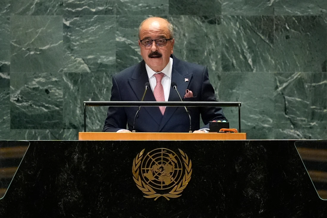 Tunisia's Minister for Foreign Affairs Mohamed Ali Nafti addresses the 79th session of the United Nations General Assembly. (AP)
