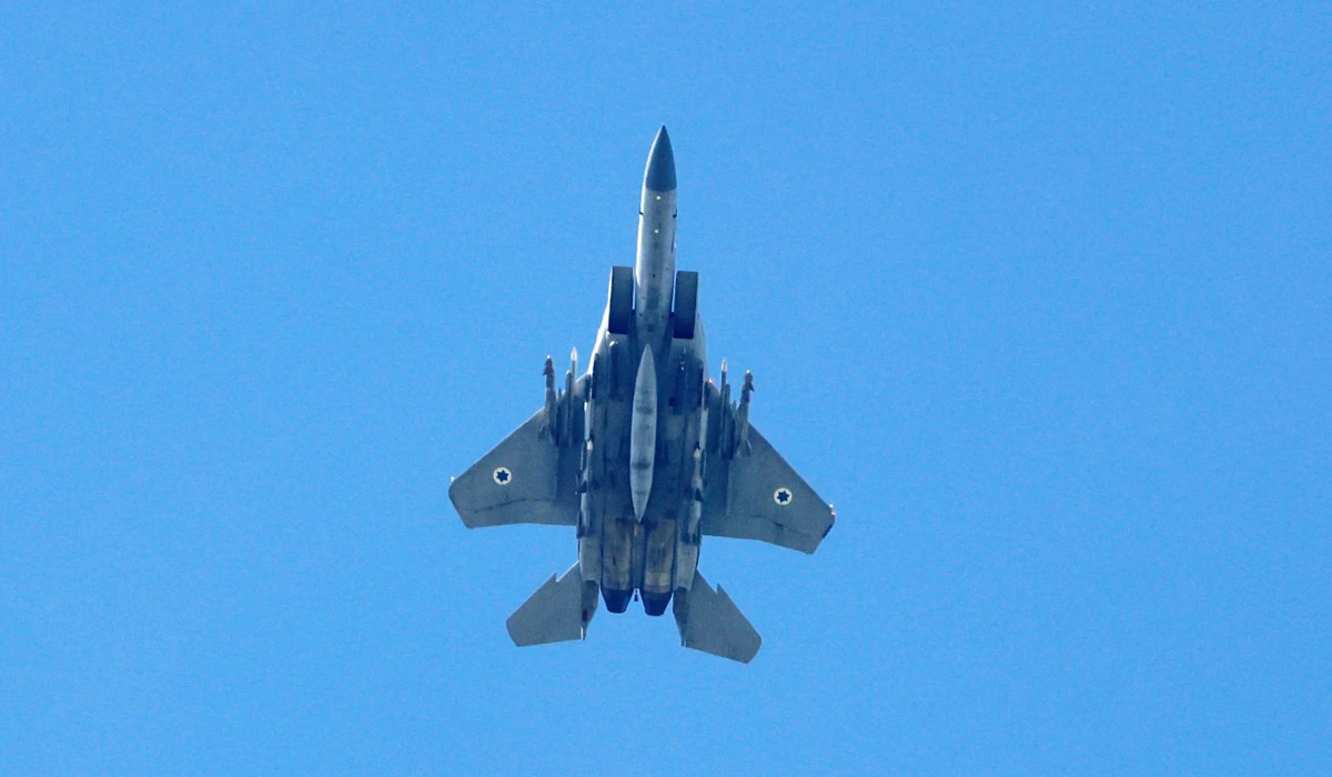 An Israeli Air Force fighter jet flying over the border area with south Lebanon on April 8, 2024. (AFP)