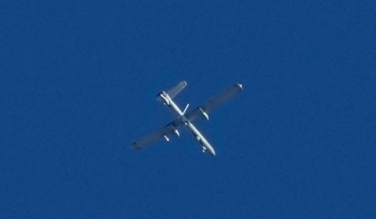 An Israeli Hermes 450 UAV drone flies over Beirut, Sunday, Sept. 29, 2024. (AP)