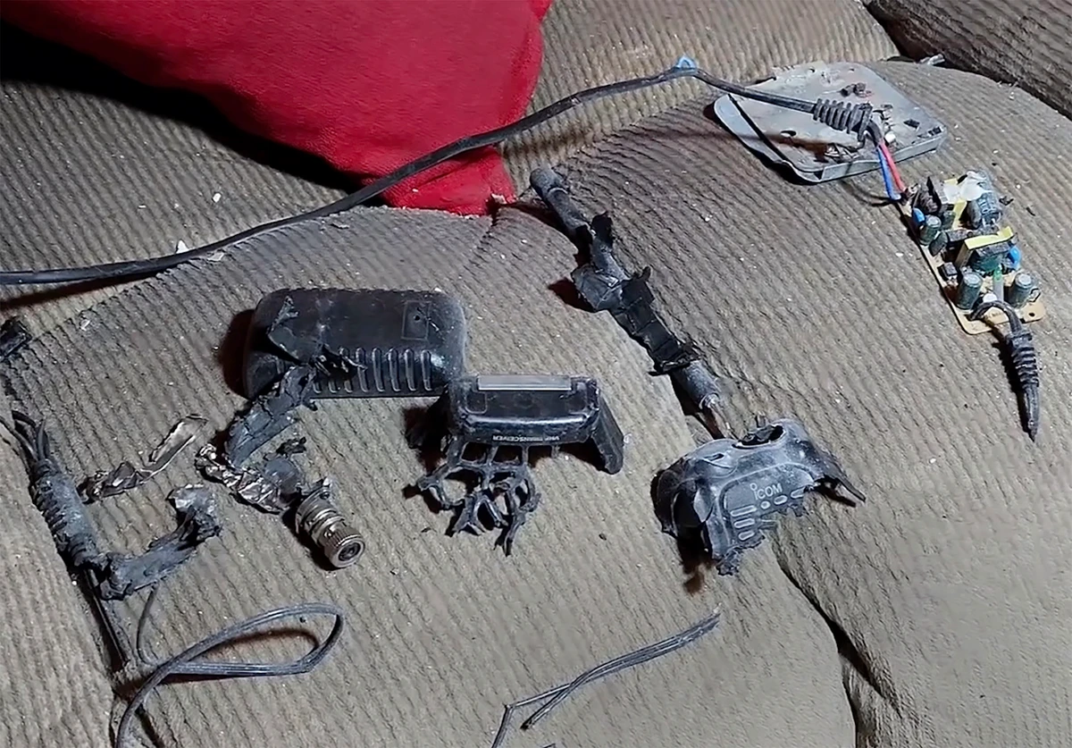 Video grab shows a walkie-talkie that exploded inside a house, in Baalbek, east Lebanon. (AP)