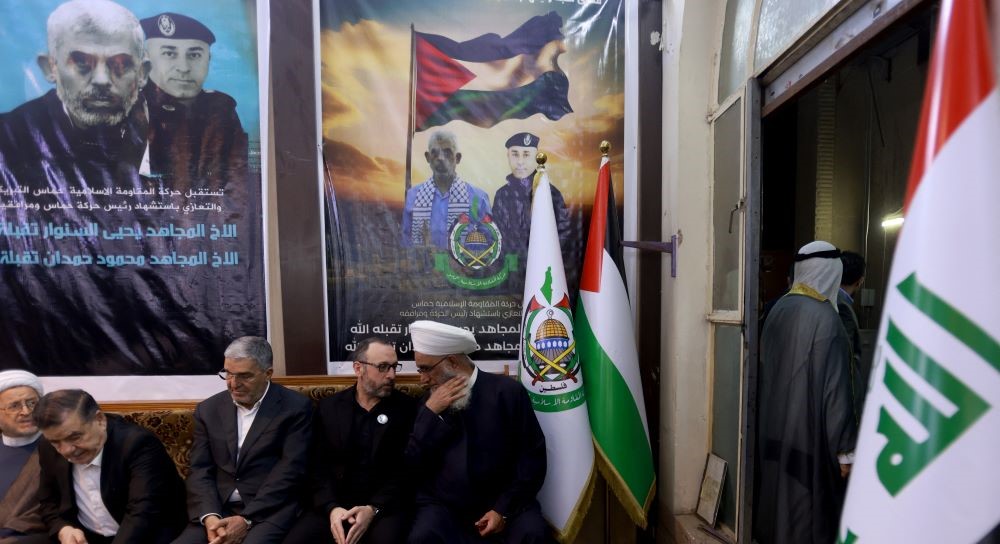 People offer condolences after the death of Hamas leader Yahya Sinwar, Baghdad, Iraq, Oct. 20, 2024. (Reuters)