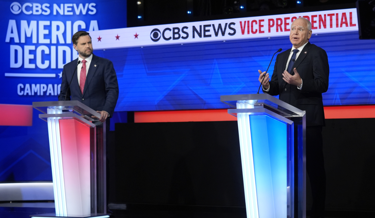 Republican vice presidential nominee Sen. JD Vance, R-Ohio, and Democratic vice presidential nominee Minnesota Gov. Tim Walz participate in vice presidential debate hosted by CBS News Tuesday, Oct. 1, 2024, in New York. (AP)