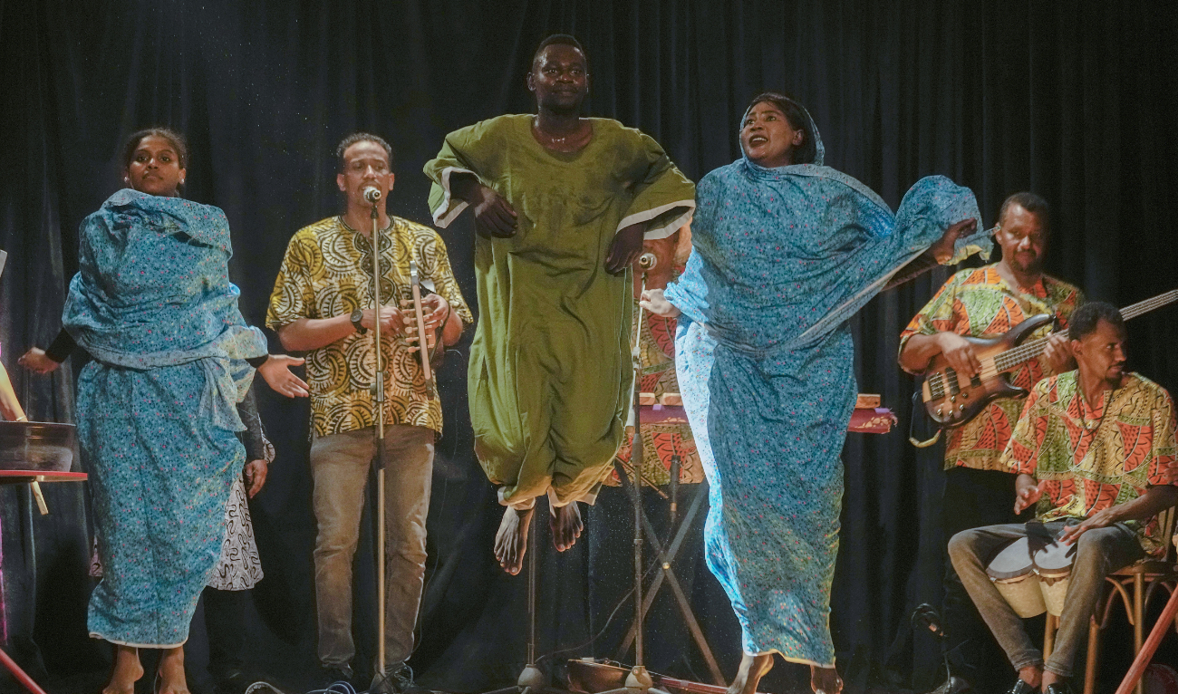 Sudanese Camirata troupe perform at the Italian culture center in Cairo, Egypt, Wednesday, July 24, 2024. (AP)