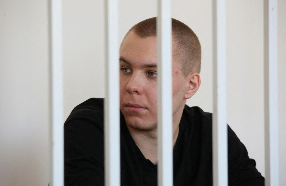 FILE PHOTO: Defendant Nikita Zhuravel, who was detained in May 2023 under a law against offending religious believers’ feelings after he burned a copy of the Qur'an outside a mosque in Volgograd city, attends a court hearing in the Chechen capital of Grozny, Russia, February 27, 2024. (REUTERS)