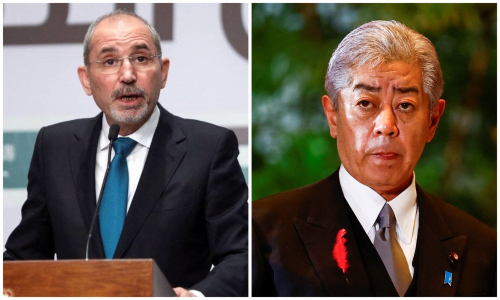 Jordan’s Foreign Minister Ayman Safadi and his Japanese counterpart Iwaya Takeshi held urgent talks on Thursday, addressing the escalating violence in the Middle East and emphasizing the critical need for peace. (AFP/File Photo/Reuters)