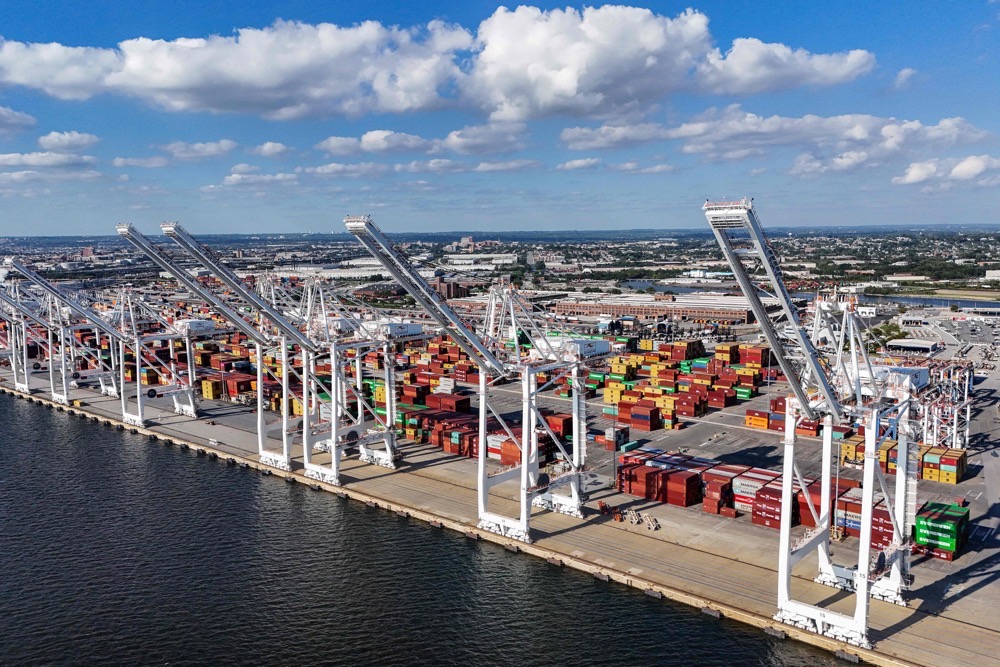 An aerial view of the Dundalk Marine Terminal October 03, 2024 in Baltimore, Maryland. (Getty Images/AFP)