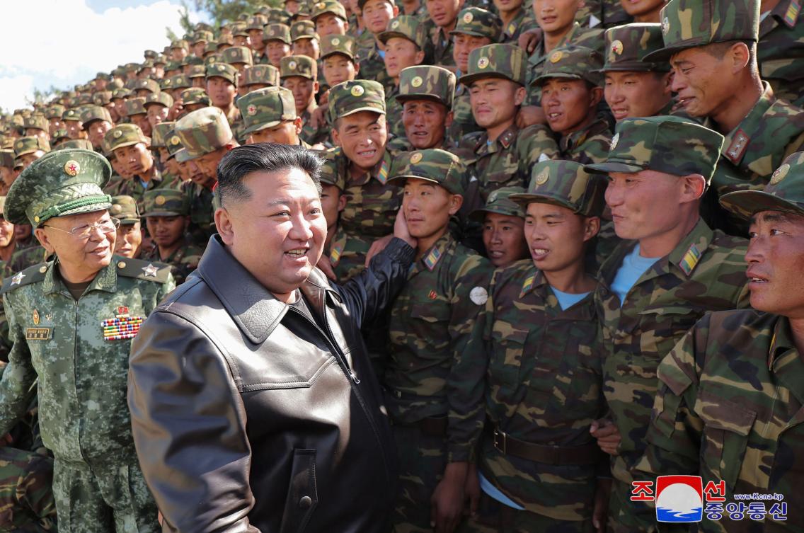 North Korea’s leader Kim Jong Un inspects a training base for special operations forces at an undisclosed location on Oct. 2, 2024. (KCNA via KNS/AFP)