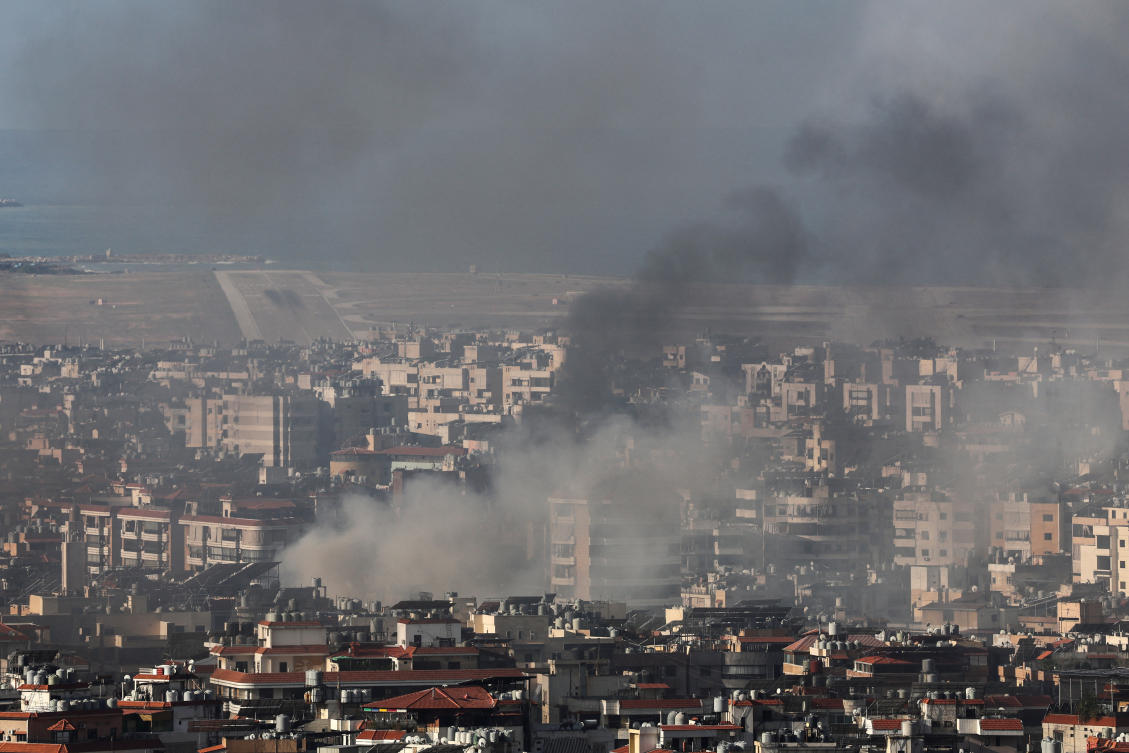 Above, smoke blankets the sky over the runway of Beirut-Rafic Hariri International Airport and Beirut’s southern suburbs after a strike on Oct. 2, 2024. (Reuters)