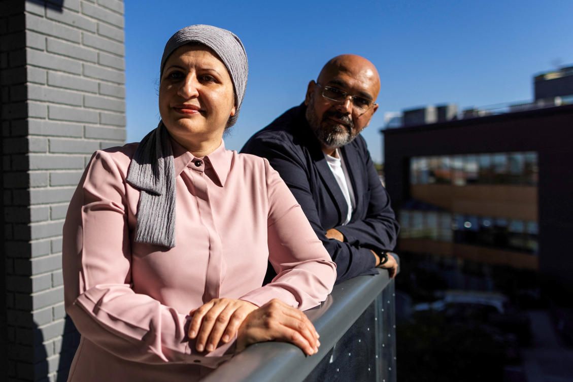 Reem Alyazouri and her husband, Ashraf Alyazouri, who escaped Gaza and reached Toronto, pose for a photograph in Toronto, Ontario, Canada, September 30, 2024. (REUTERS)