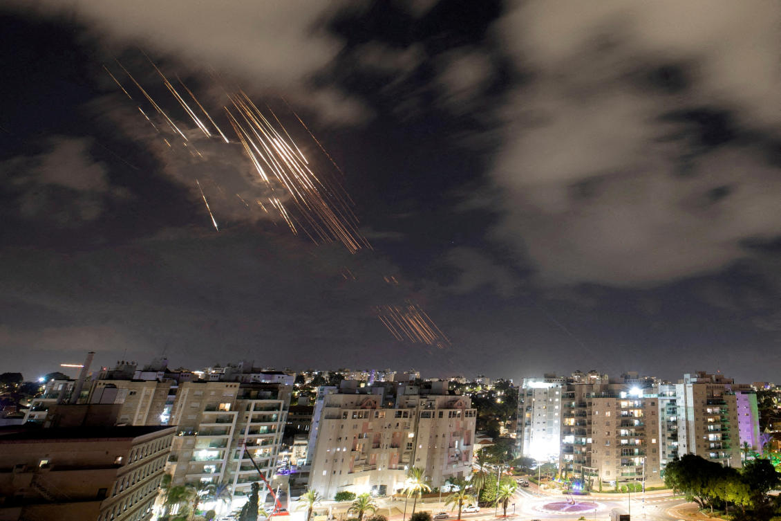 Israel's Iron Dome anti-missile system intercepts rockets after Iran fired a salvo of ballistic missiles, as seen from Ashkelon, Israel. (File/Reuters)