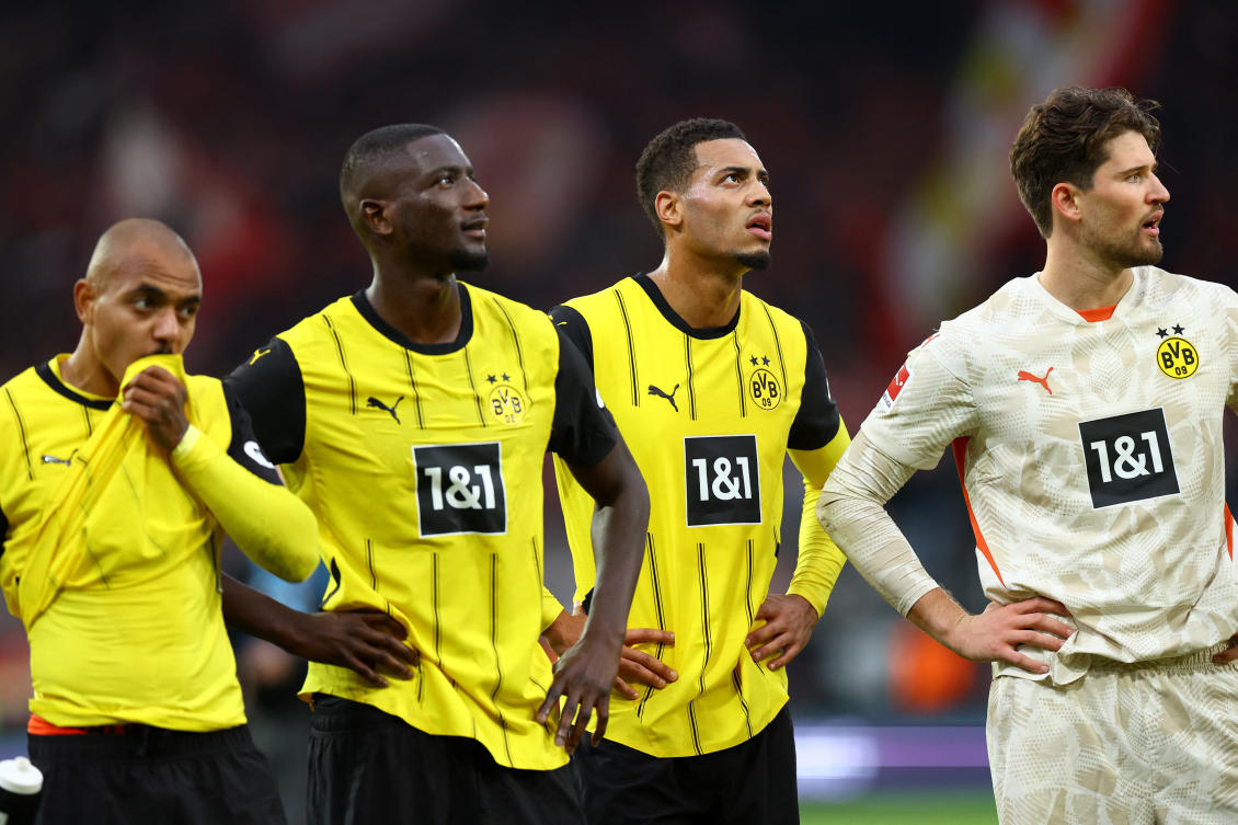 Borussia Dortmund’s Donyell Malen, Serhou Guirassy, Felix Nmecha and Gregor Kobel look dejected after their Bundesliga — 1 match against FC Union Berlin at Stadion An der Alten Forsterei, Berlin, on Oct. 5, 2024. (Reuters)