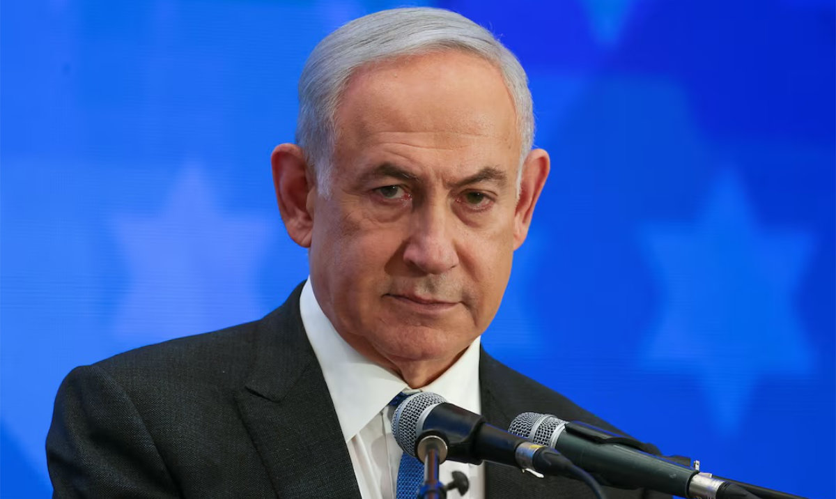 Israeli Prime Minister Benjamin Netanyahu addresses the Conference of Presidents of Major American Jewish Organizations, amid the ongoing conflict between Israel and the Palestinian Islamist group Hamas, in Jerusalem, February 18, 2024. (Reuters)