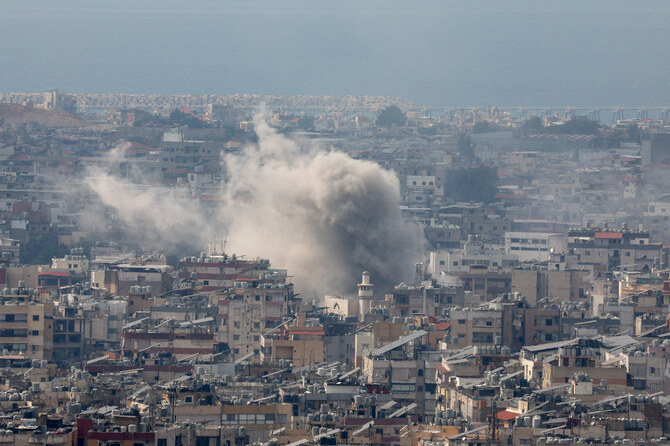 Smoke rises from Beirut's southern suburbs after a strike, amid the ongoing hostilities between Hezbollah and Israeli forces, as seen from Hadath, Lebanon. (Reuters)