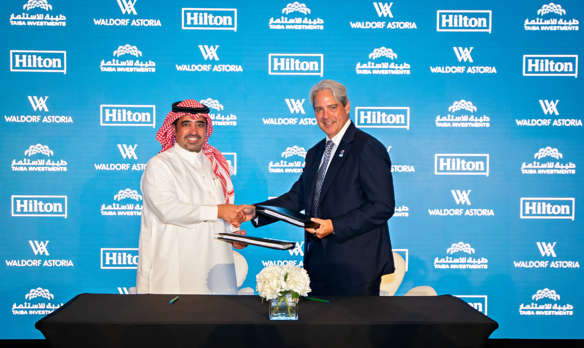 Sultan Al-Otaibi, CEO, Taiba Investments, and Guy Hutchinson, president Middle East and Africa, Hilton, signed the agreement at the Future Hospitality Summit World in Dubai.