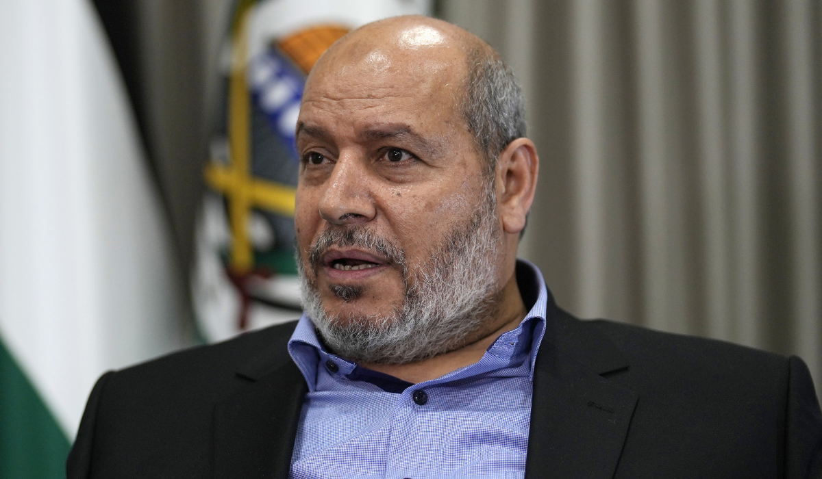 Khalil Al-Hayya, a high-ranking Hamas official who has represented the Palestinian group in negotiations for a ceasefire and hostage exchange deal, speaks during an interview with The Associated Press, in Istanbul, Turkey, on April 24, 2024. (AP)