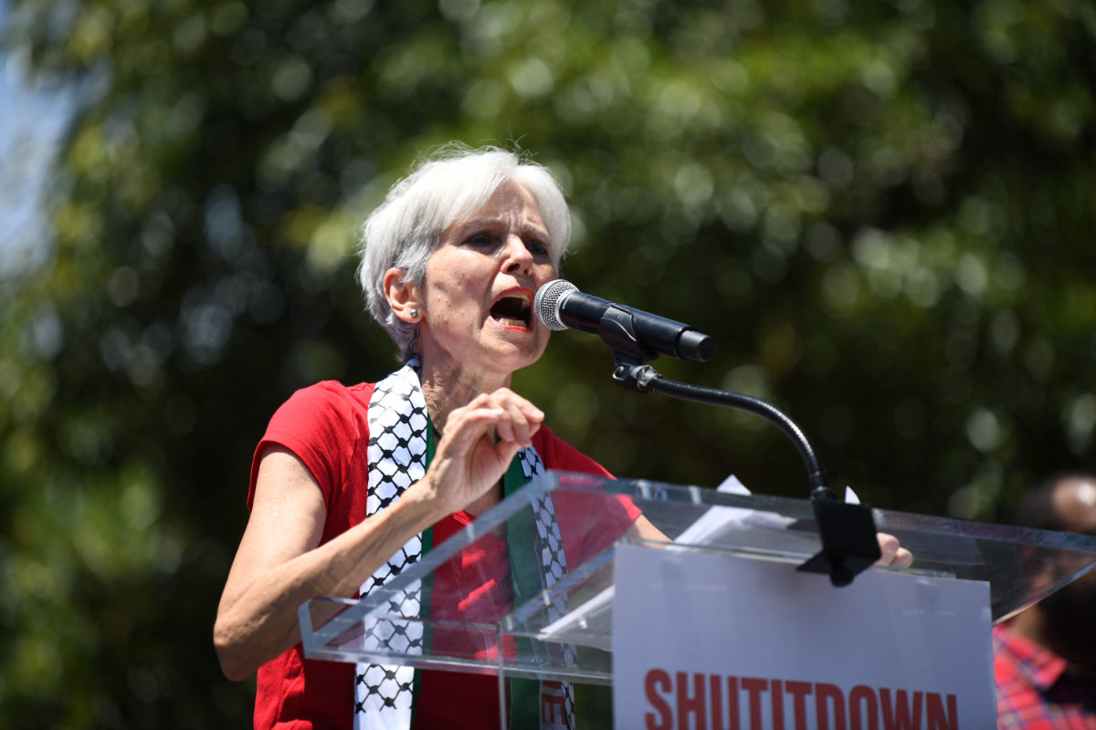 Green Party presidential candidate Jill Stein speaks at a Pro-Palestinian protest in front of the White House on June 8, 2024 in Washington, DC. (Getty Images via AFP)