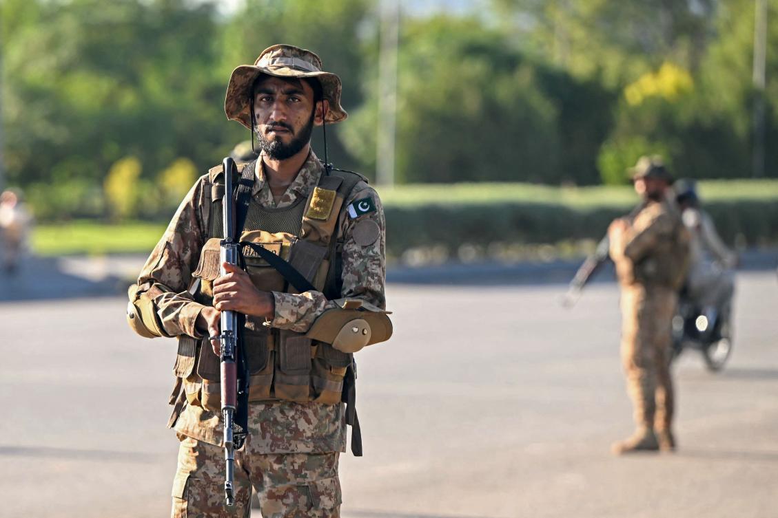 Pakistan Army soldiers stand guard in Islamabad on October 6, 2024. (AFP)