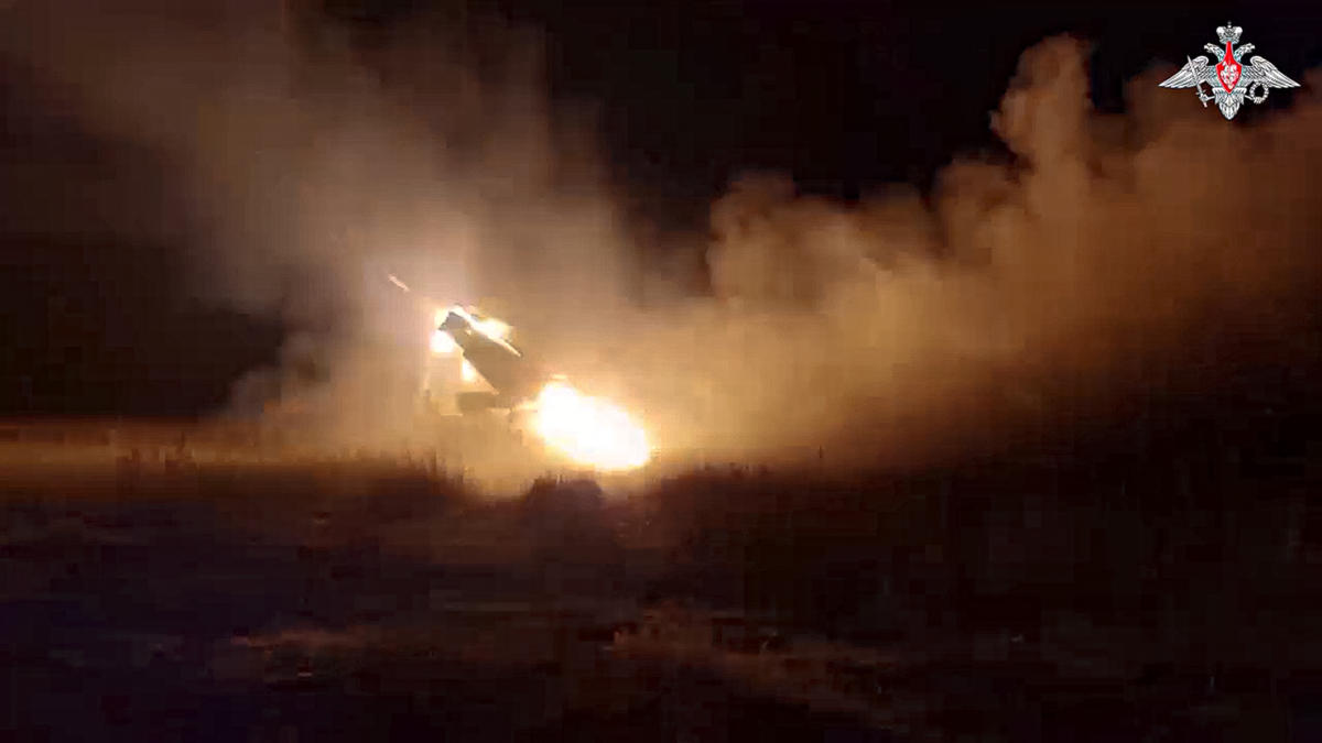 A Russian Army "Grad" self-propelled 122 mm multiple rocket launcher fires rockets toward Ukrainian position at an undisclosed location. (File/AP)