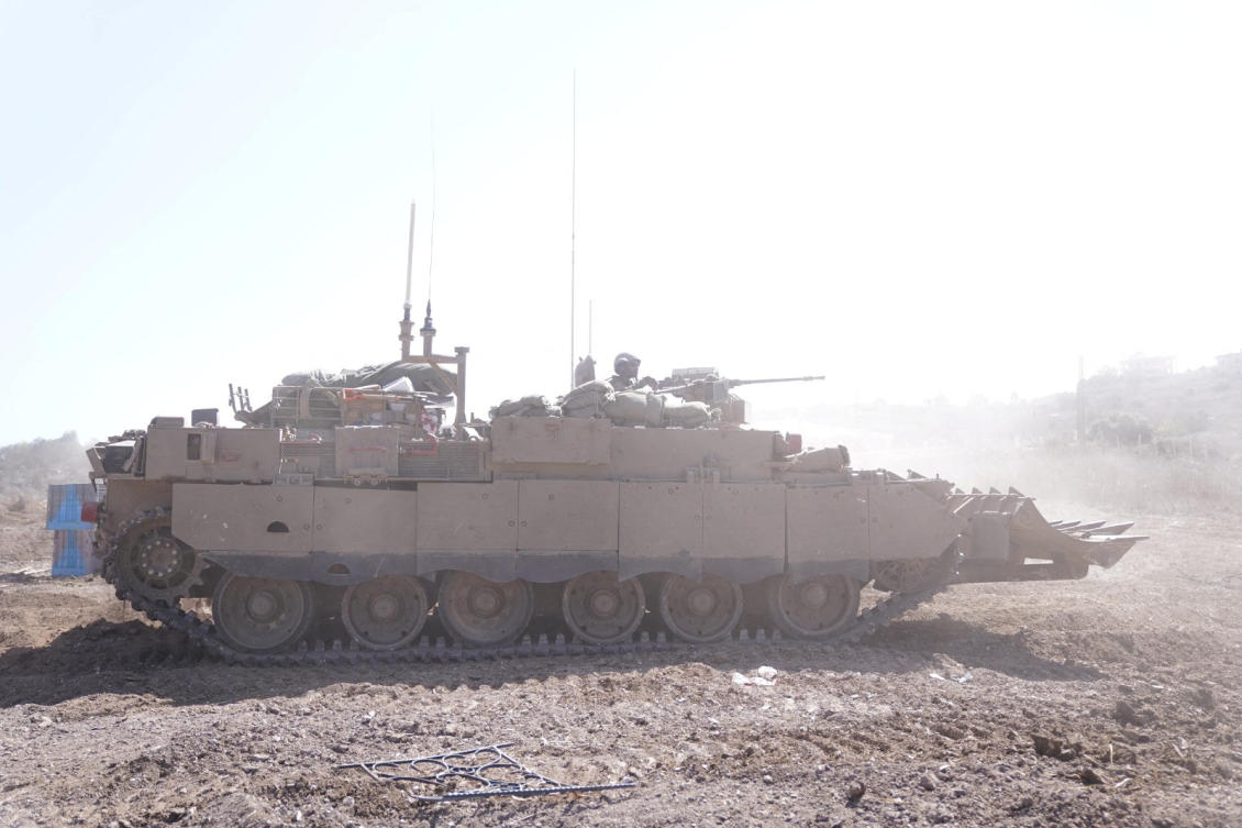 An Israeli tank operates at a location given as Southern Lebanon in this image released on October 6, 2024. (Reuters)