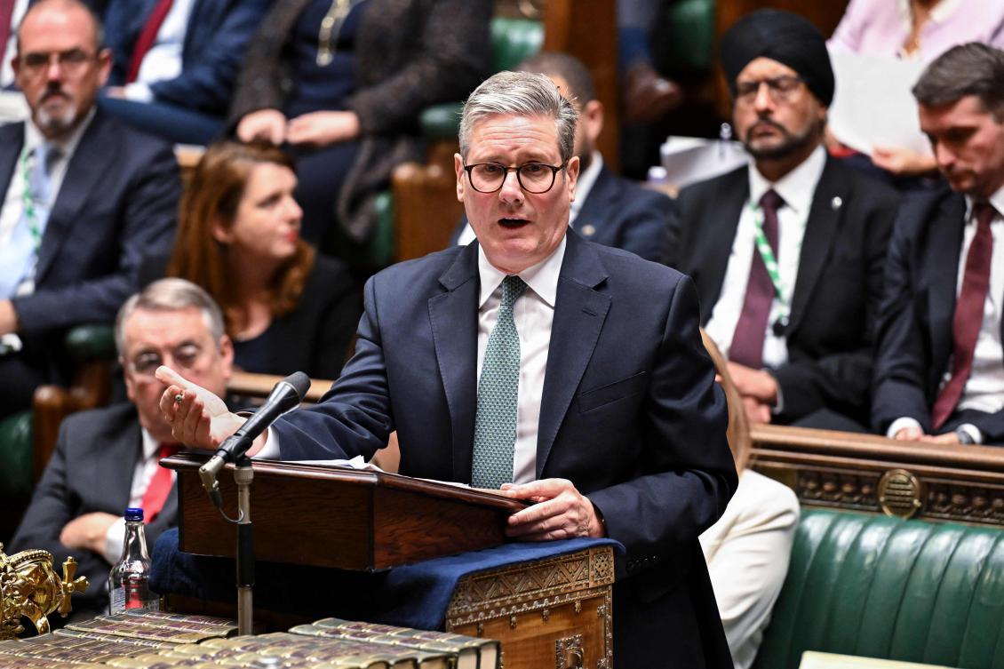Britain’s Prime Minister Keir Starmer makes a statement on the anniversary of the Hamas terror attacks in Israel in the House of Commons in London on October 7, 2024. (Reuters)