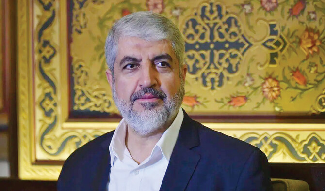 Hamas leader-in-exile Khaled Meshaal framed the conflict with Israel as part of a broader narrative spanning 76 years. (AFP)