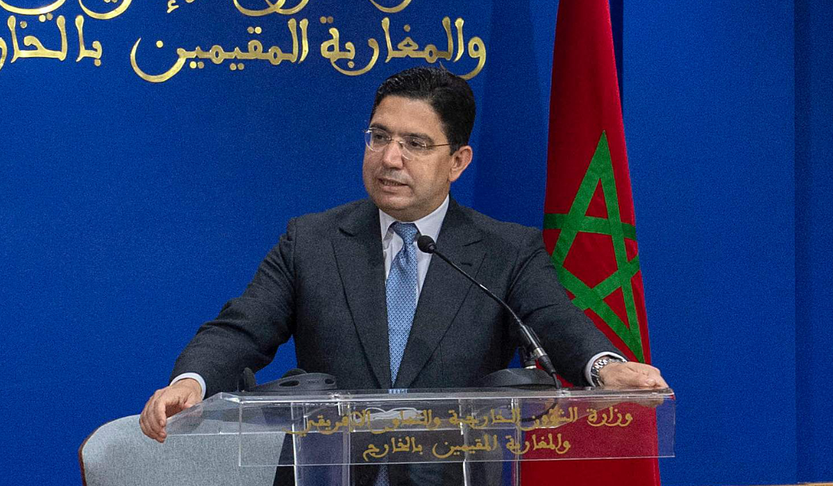 Morocco's Foreign Minister Nasser Bourita and US Deputy Secretary of State Wendy Sherman (L) give a joint press conference following their meeting in Rabat on March 8, 2022. (AFP)