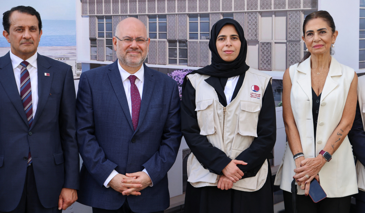 Qatari Minister of State for International Cooperation at the Ministry Of Foreign Affairs, Lolwah Bint Rashid Al Khater and Lebanese Minister of Public Health Firass Abiad pose for a picture, amid ongoing hostilities between Hezbollah and Israeli forces, outside of Beirut Governmental Hospital in Beirut's Karantina district, Lebanon, October 8, 2024. (REUTERS)