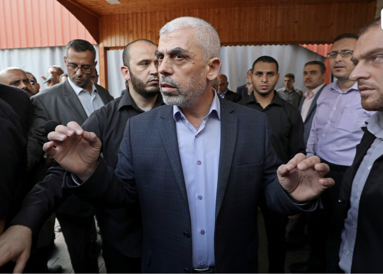 Yehya Sinwar, Hamas chief, speaks to the media. (File/Reuters)