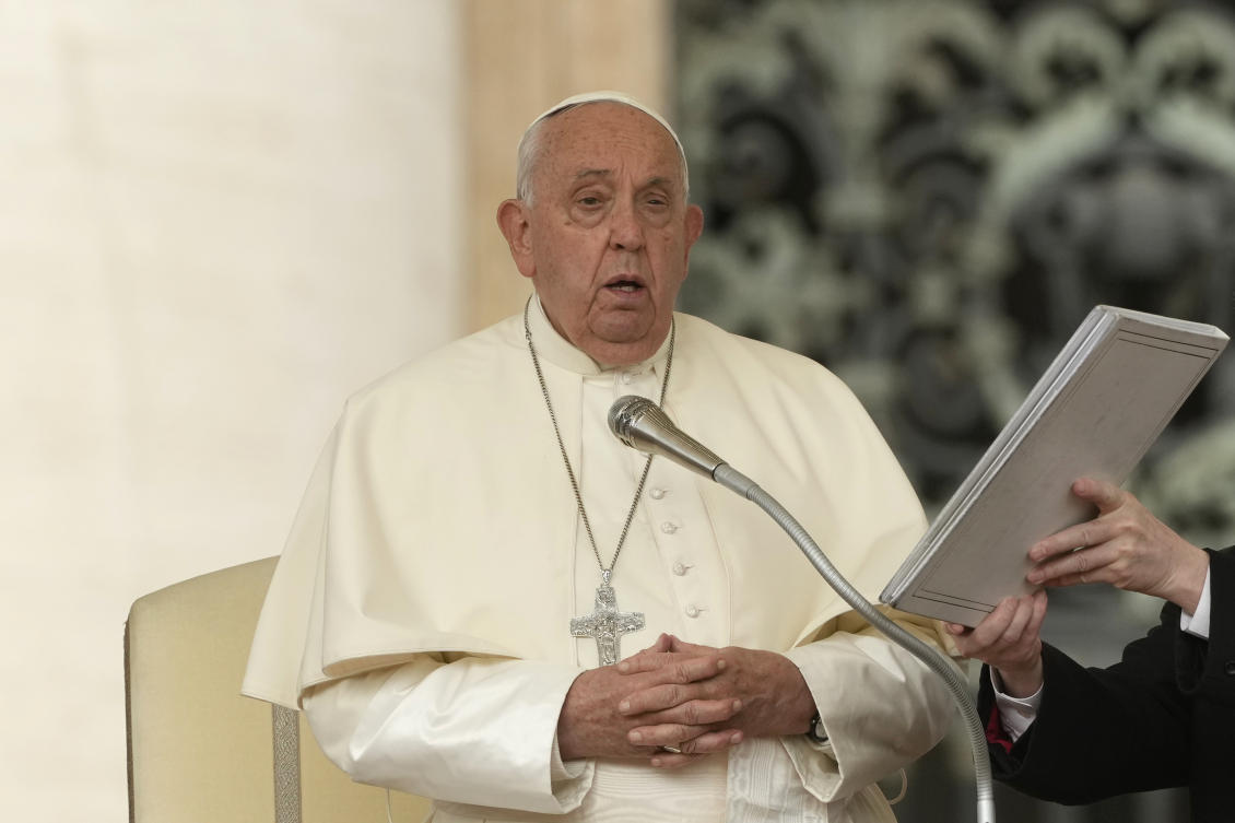 Above, Pope Francis holds his weekly general audience in St. Peter’s Square at the Vatican on Oct. 9, 2024. (AP)