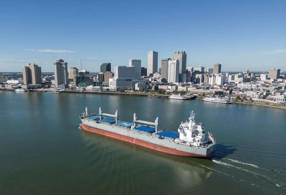 A federal courthouse in New Orleans will hear arguments over the Biden administration’s policy shielding them from deportation. Above, a cargo ship navigates the Mississippi river in New Orleans, Louisiana on Oct. 19, 2023. (AFP)