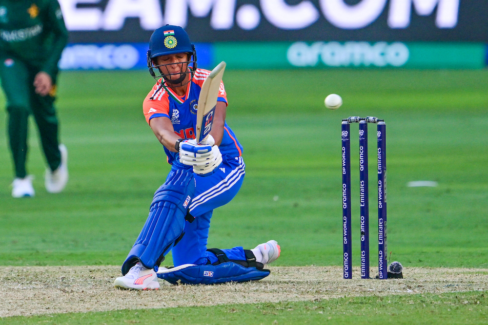 Above, India’s captain Harmanpreet Kaur plays a shot during the ICC Women’s T20 World Cup in the UAE on Oct. 6, 2024. (AFP)