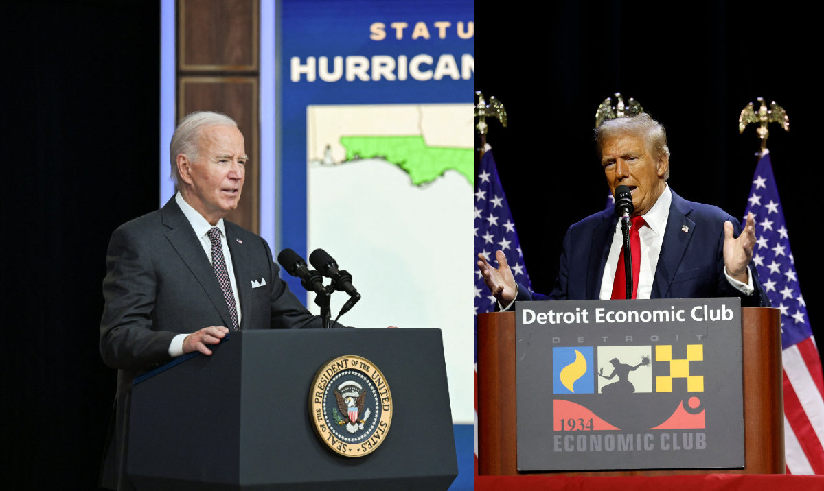 Combination image showing US President Joe Biden speaking in Washington D.C. (left) and Republican presidential nominee Donald Trump campaigning in Detroit, Michigan. (Reuters/AFP)