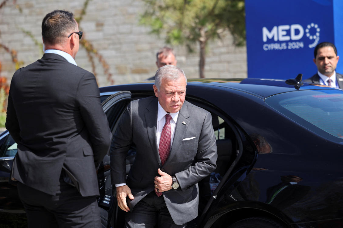 Jordan’s King Abdullah arrives to attend the 11th Summit of the Southern EU Countries (MED9), in Pafos, Cyprus October 11, 2024. (REUTERS)