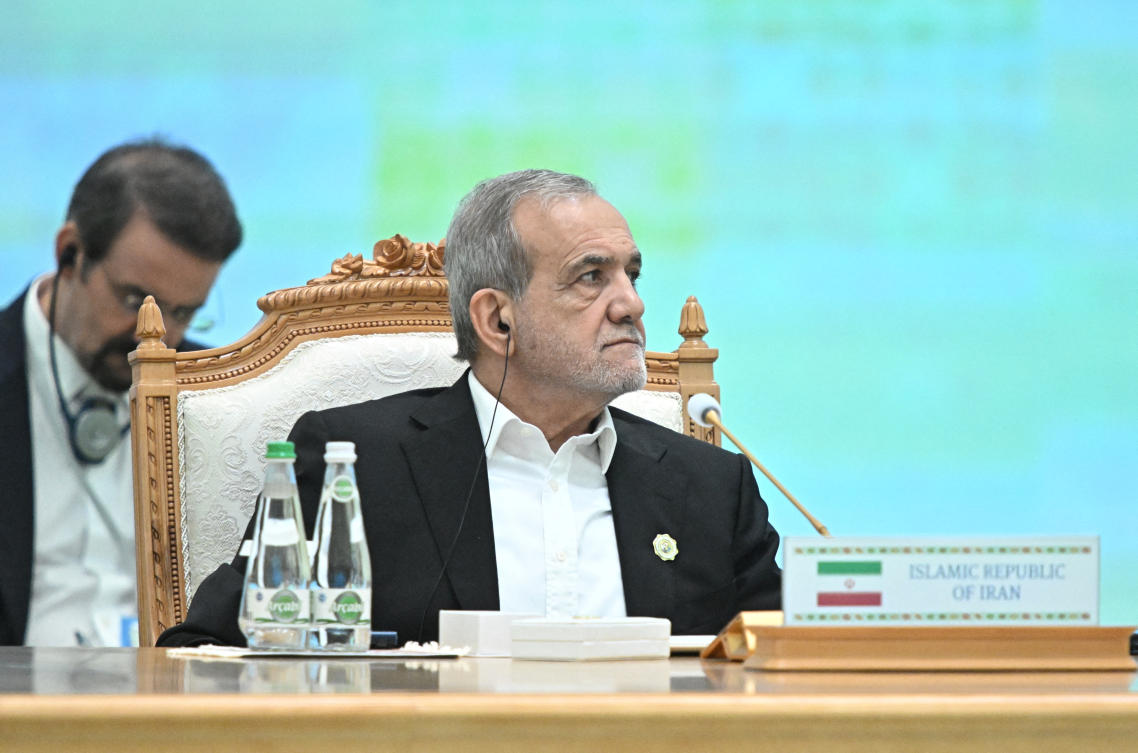 Iranian President Masoud Pezeshkian said on Friday that Israel should ‘stop killing innocent people.’ (Sputnik via Reuters)