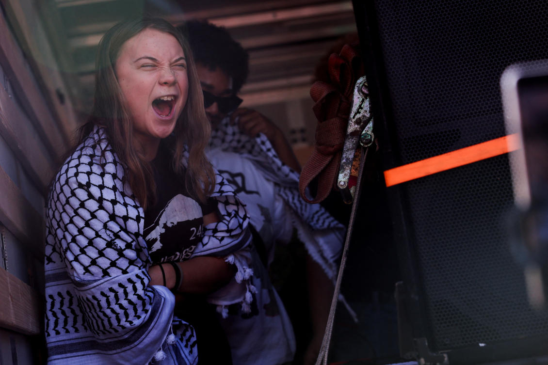 More than 1,000 people, many of them teenagers, joined a peaceful march in the northern Italian city organized by Fridays For Future, the climate change movement Thunberg helped found. (REUTERS)