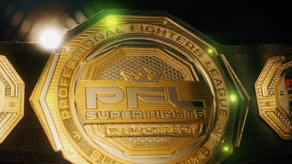 PFL has revealed its new championship belts ahead of the 'Battle of Giants' event in Riyadh on Oct. 19. (Supplied/PFL)