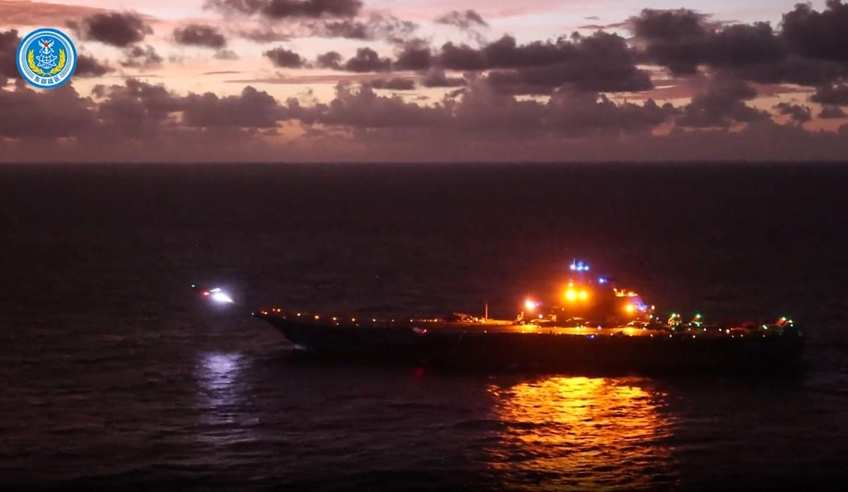 A fighter jet takes off from the Chinese aircraft carrier Liaoning east of Taiwan during the Joint Sword-2024B military drills conducted by China around Taiwan on Oct. 14, 2024 in this screengrab from a video footage. (China’s People’s Liberation Army’s Eastern Theatre Command/AFP)