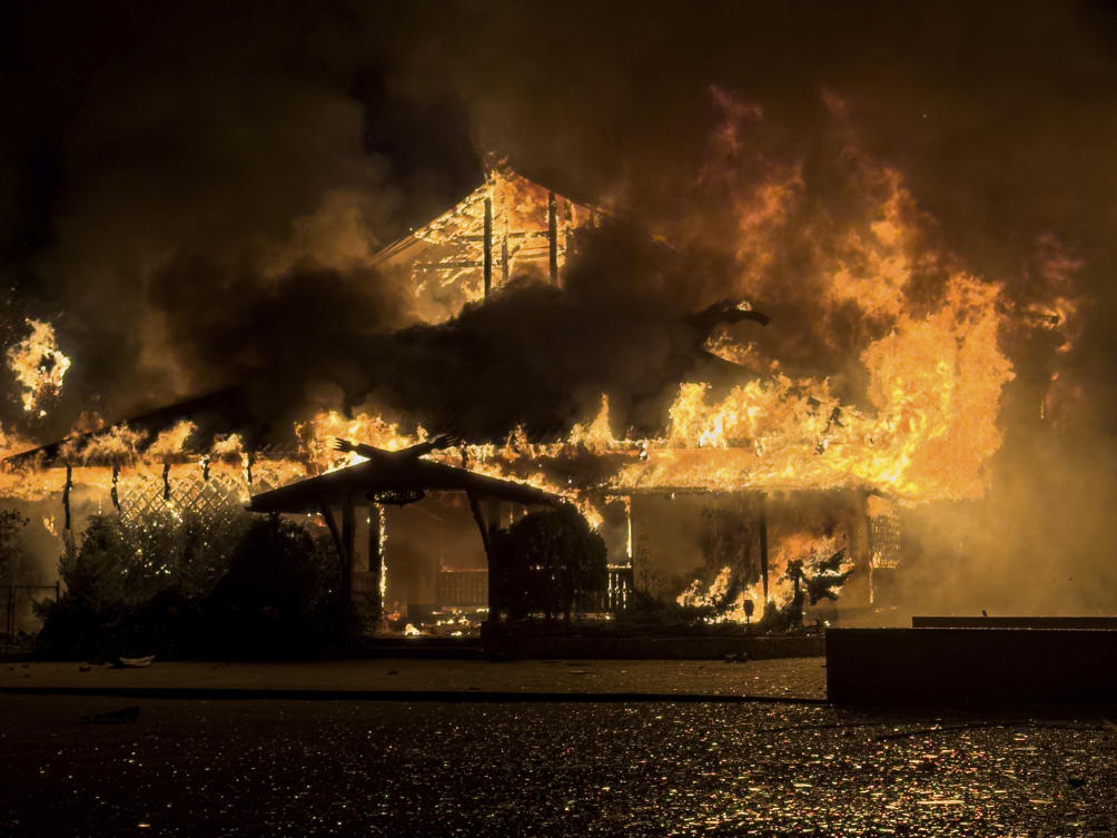 A building burns after Russian strike in Mykolaiv, Ukraine Tuesday, Oct. 15, 2024. (AP)