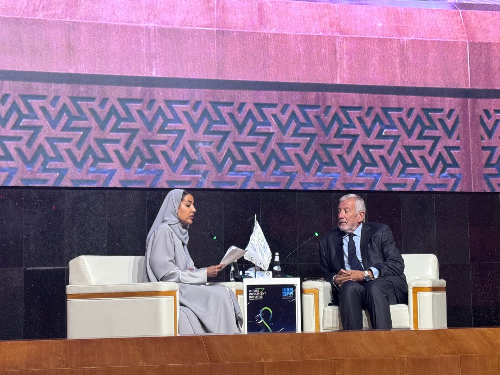 FII Institute CEO Richard Attias speaks at a press conference held in Riyadh on Tuesday to announce details about the eighth edition of the conference.