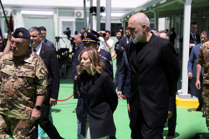 Italy’s PM Giorgia Meloni and Albania’s Prime Minister Edi Rama visit the migrant processing center in Shengjin, Albania June 5, 2024. (Reuters/File)