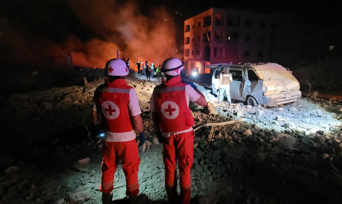 Responders arrive to the site of an Israeli airstrike that targeted the southern Lebanese village of Toul on October 15, 2024, amid the ongoing war between Israel and Hezbollah. (AFP)