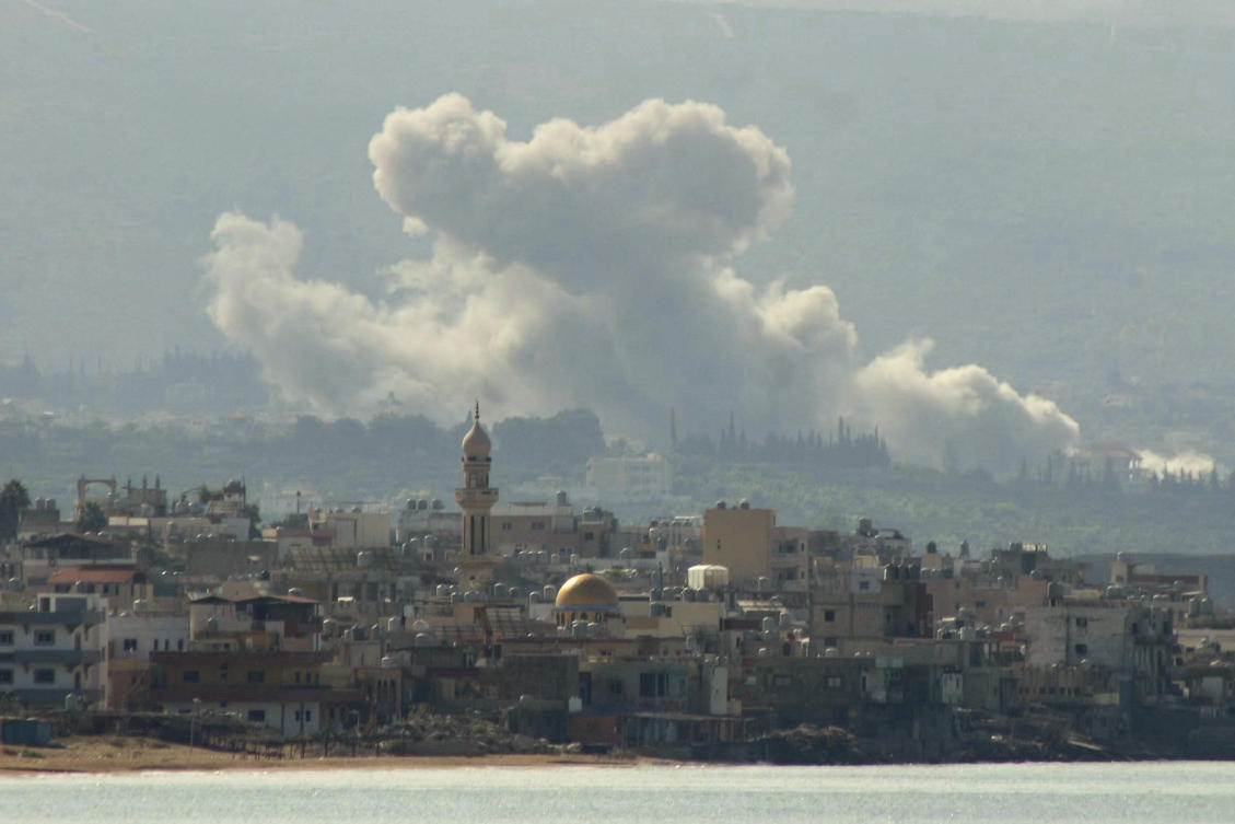 This picture taken from the southern Lebanese city of Tyre shows smoke billowing after an Israeli airstrike that targeted the southern Lebanese village of Qlaileh, on Oct. 14, 2024. (AFP)